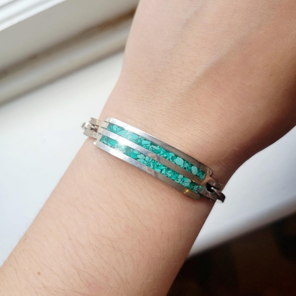 Vintage Silver Green Turquoise Bracelet